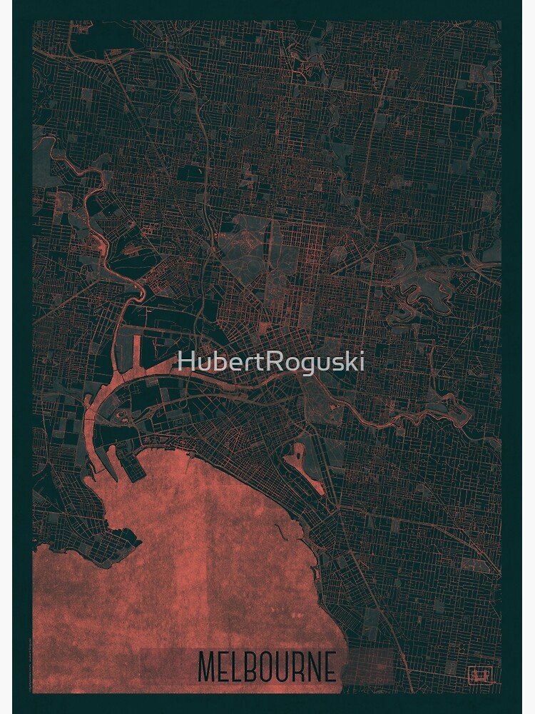 Artwork view, Melbourne Map Red designed and sold by HubertRoguski