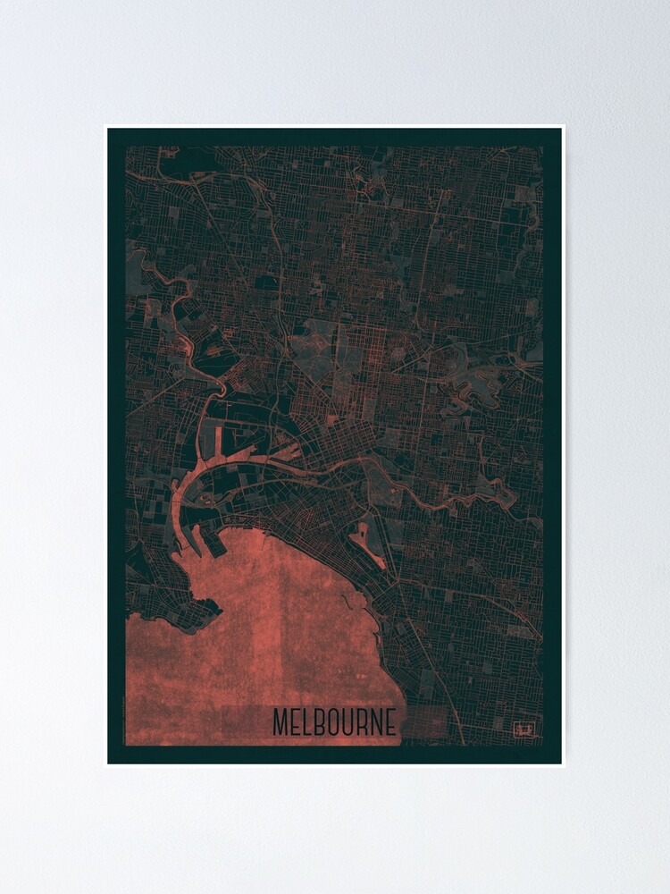 Alternate view of Melbourne Map Red Poster