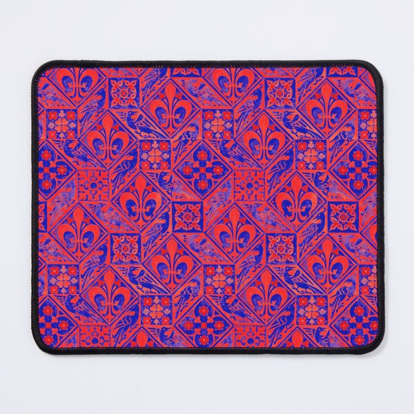 Item preview, RED FLEUR DE LYS WITH BIRDS ,RHOMBI AND SQUARE FLORAL MOTIFS IN BRIGHT BLUE designed and sold by BulganLumini.