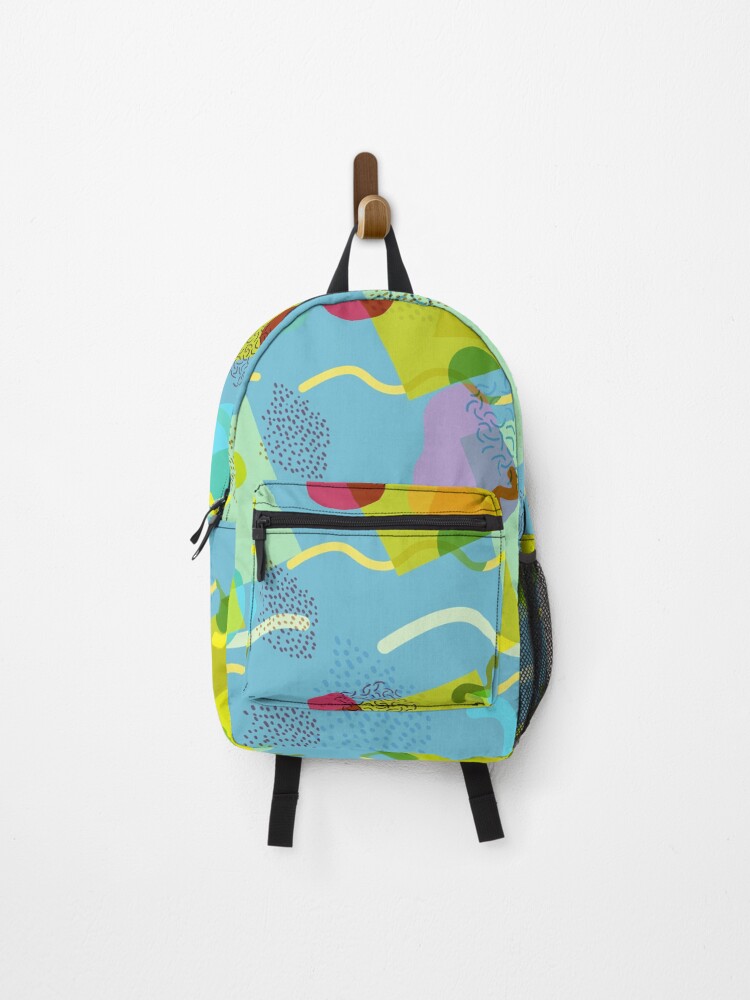Thumbnail 1 of 3, Backpack, Neo Memphis Fun Pattern - Blue designed and sold by SquibbleDesign.