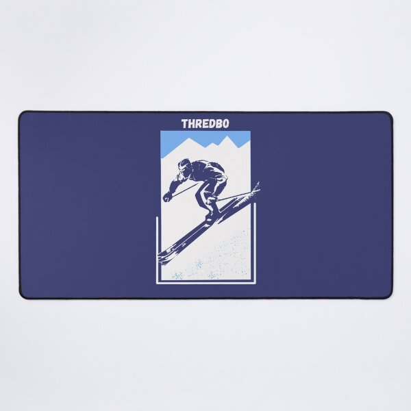 Item preview, Vintage Blue Geometric Ski Poster for Mountain Alpine Skier with the name of the Australian ski resort Thredbo designed and sold by Vintage-TM.