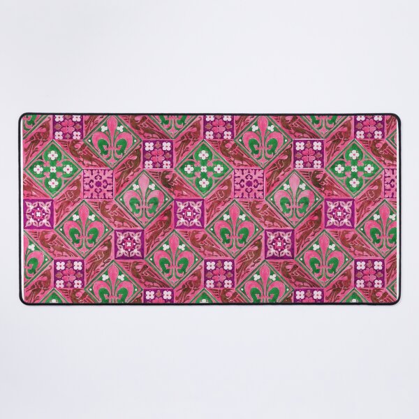 Item preview, FLEURS DE LYS WITH BIRDS ,RHOMBI AND SQUARE FLORAL MOTIFS IN RED GREEN designed and sold by BulganLumini.