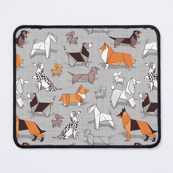 Origami doggie friends // grey linen texture background Mouse Pad