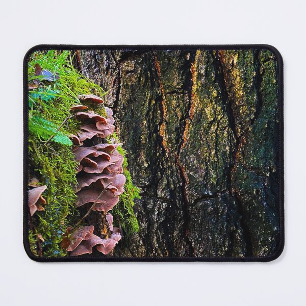 Item preview, Fungus or mushroom with moss and wooden, pure nature tree trunk designed and sold by Between Clouds.
