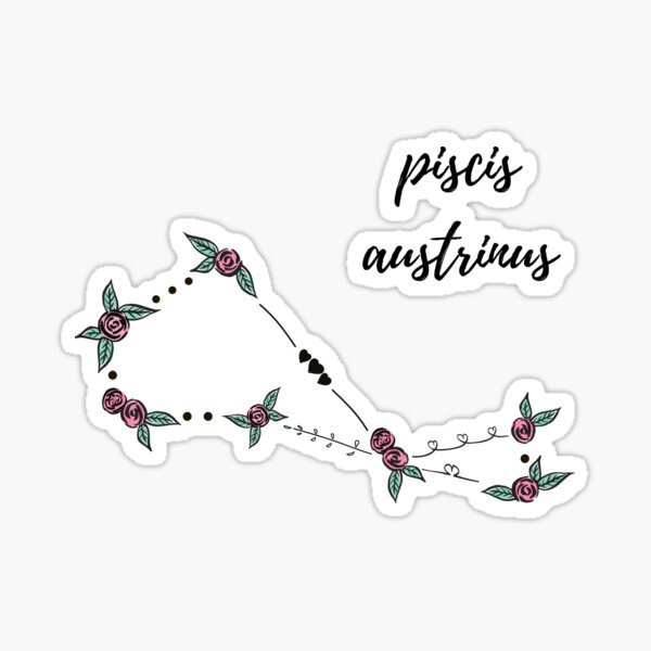 Piscis Austrinus (Southern Fish) Constellation Roses and Hearts Doodle Sticker