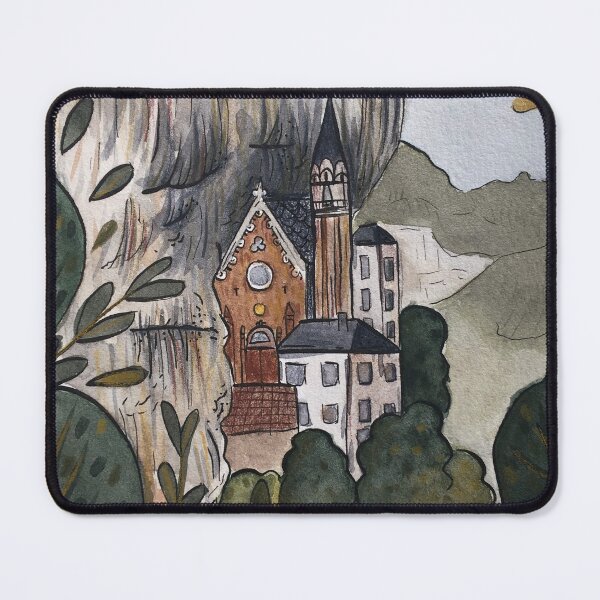 Item preview, Traditional watercolor landscape moantain town illustration designed and sold by Wieskunde.