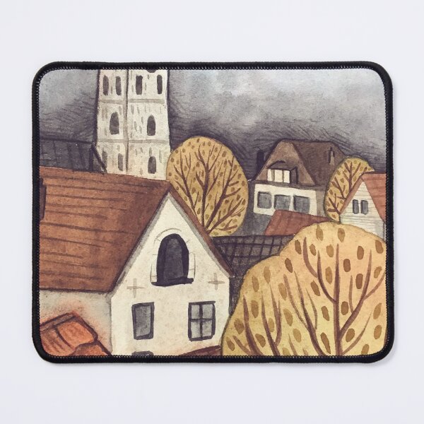 Item preview, traditional watercolor landscape town illustration designed and sold by Wieskunde.