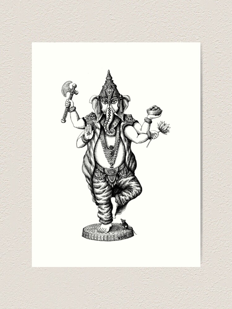 Ganesha Sitting on Lotus. Ink Black and White Doodle Drawing in Woodcut  Style Stock Vector - Illustration of ganpati, decor: 238864379