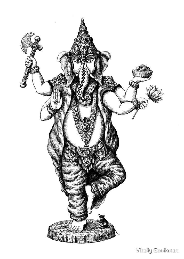 "God Ganesha ink pen drawing" by Vitaliy Gonikman Redbubble