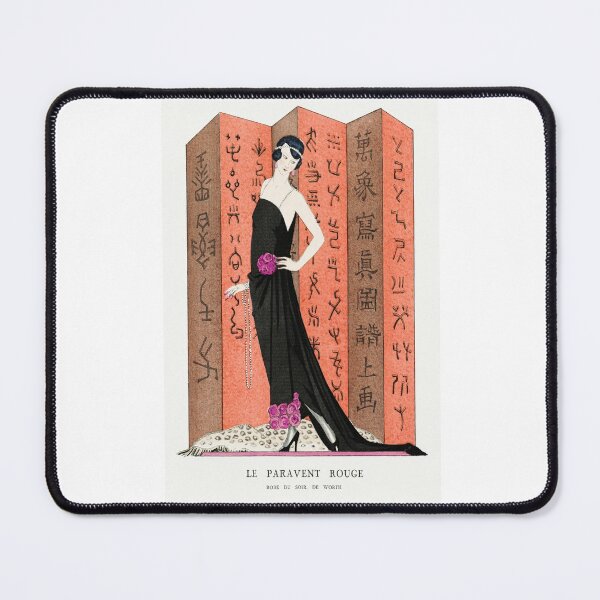 Item preview, Art deco vintage french fashion illustration by Georges Barbier, Le paravent rouge Robe du soir, de Worth from Gazette du Bon Ton. Art – Modes & Frivolités Famous Fashion Houses No. 10 Pl. 80 (1921) designed and sold by KaterinaLog.