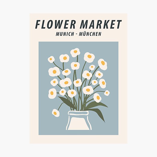 Aperçu de l'œuvre Impression du marché aux fleurs, Munich, Affiches esthétiques, Fleurs bleues mignonnes, Décor Cottagecore, Rétro créée et vendue par KristinityArt.