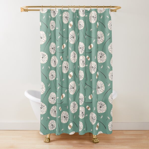 Modern Dandelion and Bumble Bee Print Shower Curtain