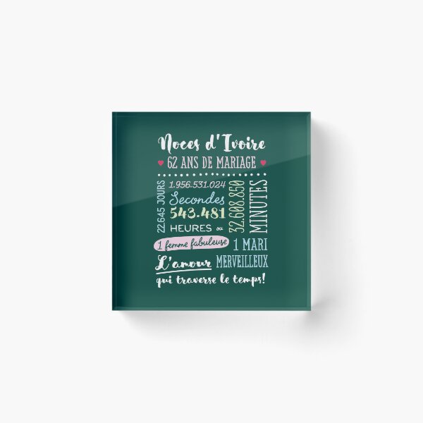 Item preview, Cadeau 62 ans de mariage pour couple - Noces d'Ivoire designed and sold by betternotes.