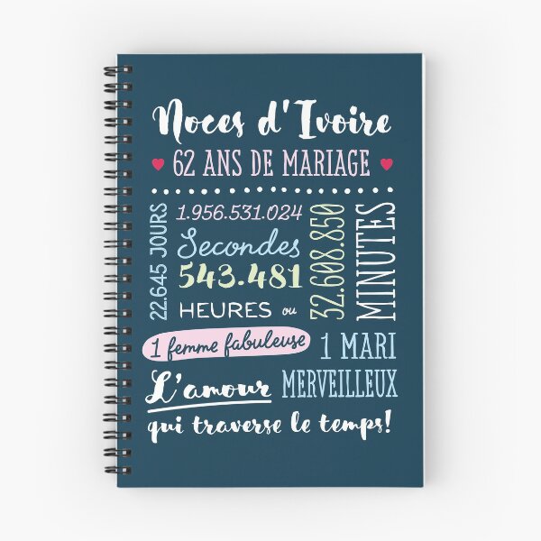 Item preview, Cadeau 62 ans de mariage pour couple - Noces d'Ivoire designed and sold by betternotes.