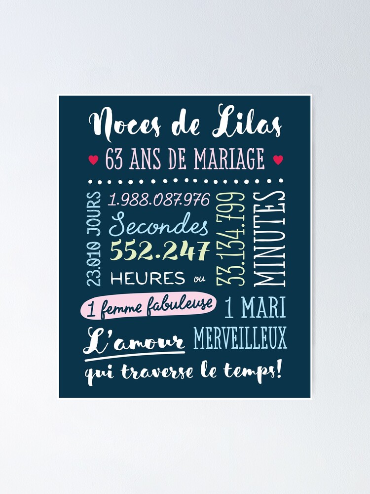 Carte De 63e Anniversaire De Mariage Pour Femme De La Part De