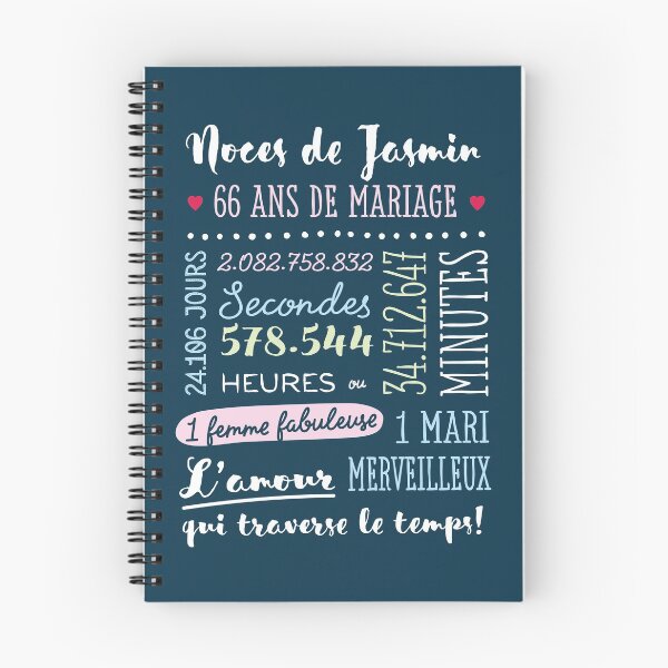 Item preview, Cadeau 66 ans de mariage pour couple - Noces de Jasmin designed and sold by betternotes.