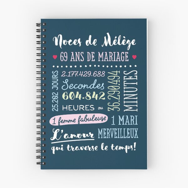 Aperçu de l'œuvre Cadeau 69 ans de mariage pour couple - Noces de Mélèze créée et vendue par betternotes.