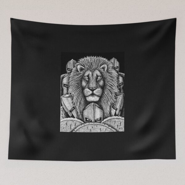 Item preview, Spartan Lion black and white pen ink surreal drawing designed and sold by Vitaliy Gonikman.