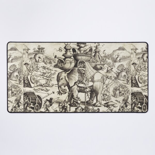 Item preview, HIERONYMUS BOSCH BESTIARY, SIEGE OF THE ELEPHANT Black White  War Scene designed and sold by BulganLumini.