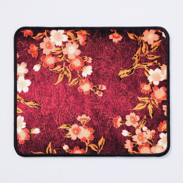 Item preview, PINK WHITE SPRING FLOWERS IN ANTIQUE RED Japanese Floral designed and sold by BulganLumini.