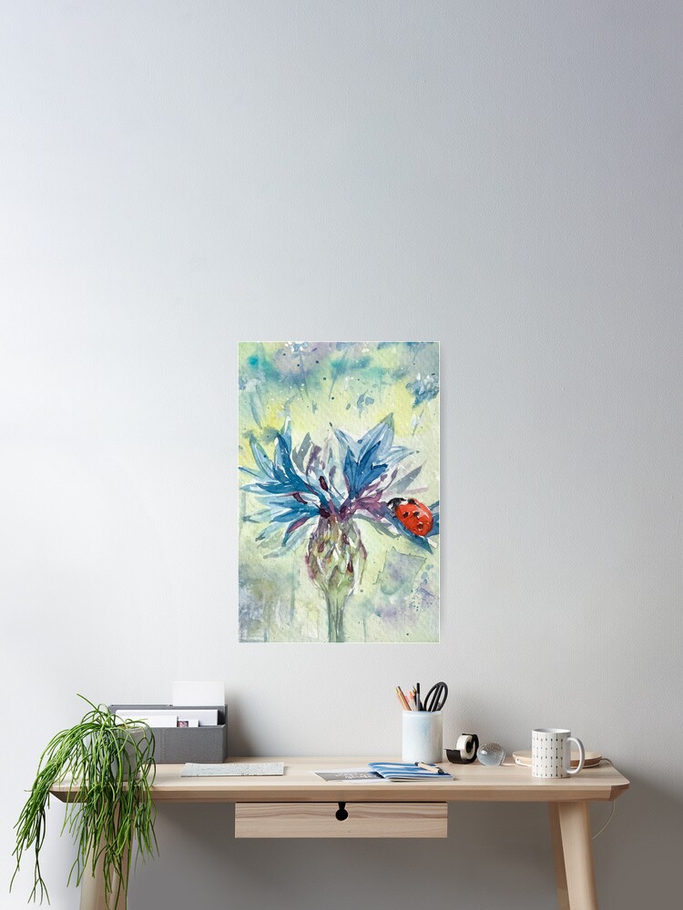 Póster «Cottagecore: Mariquita de verano sobre una flor de cardo azul» de  jhbdesigns | Redbubble