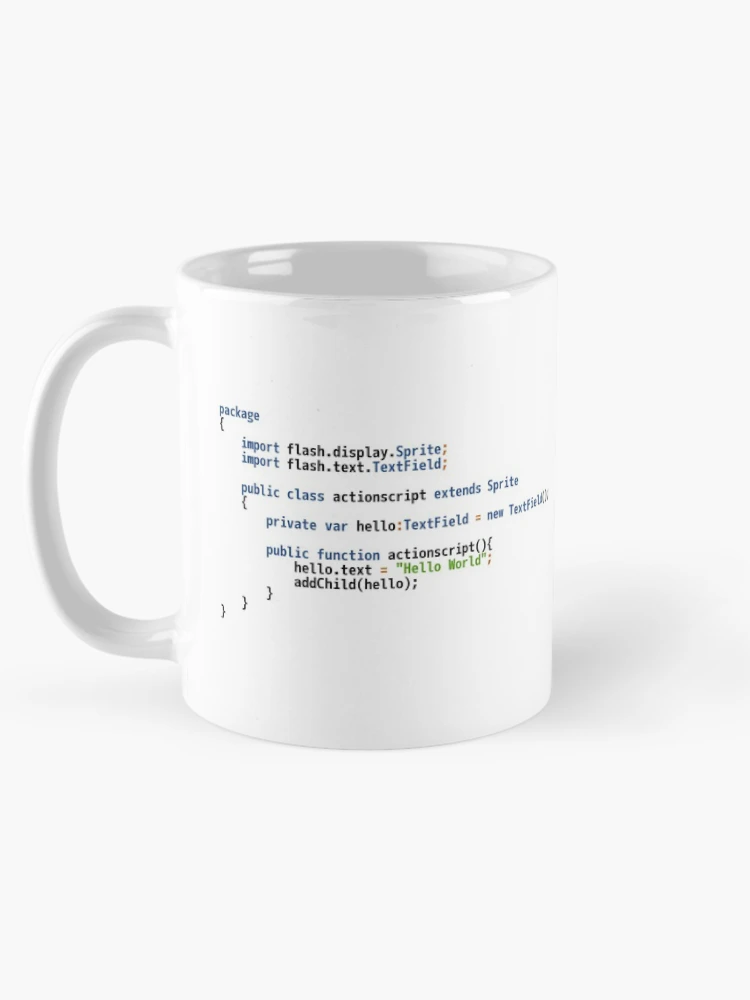 Thumbnail 5 of 6, Coffee Mug, Hello World ActionScript Code - Light Syntax Scheme Coder Design designed and sold by geeksta.