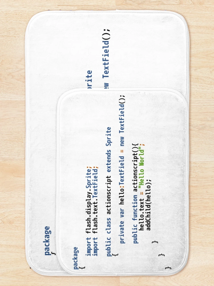 Thumbnail 5 of 6, Bath Mat, Hello World ActionScript Code - Light Syntax Scheme Coder Design designed and sold by geeksta.