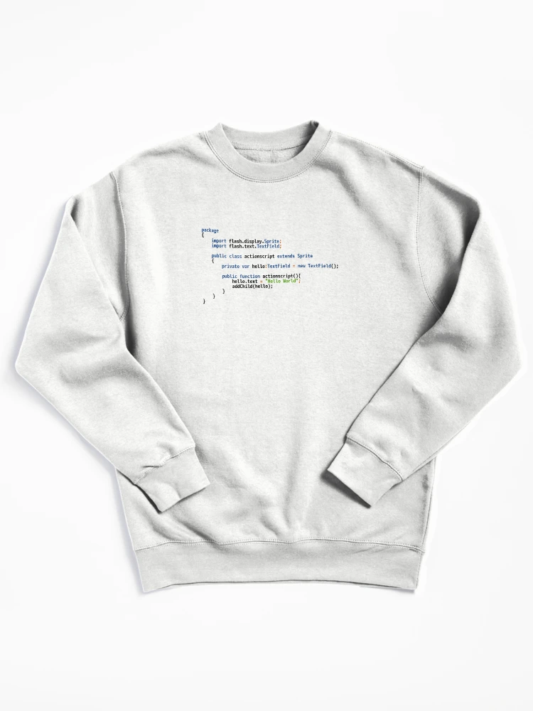 Thumbnail 1 of 6, Pullover Sweatshirt, Hello World ActionScript Code - Light Syntax Scheme Coder Design designed and sold by geeksta.