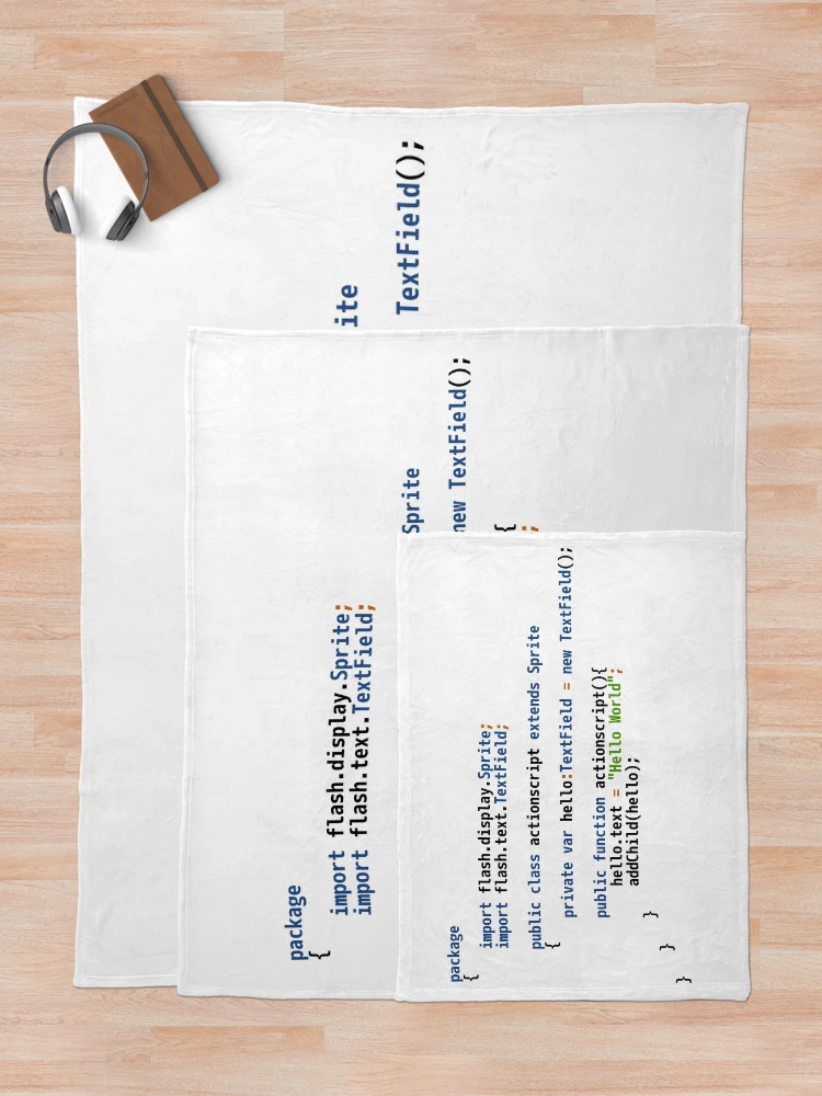 Thumbnail 5 of 6, Throw Blanket, Hello World ActionScript Code - Light Syntax Scheme Coder Design designed and sold by geeksta.