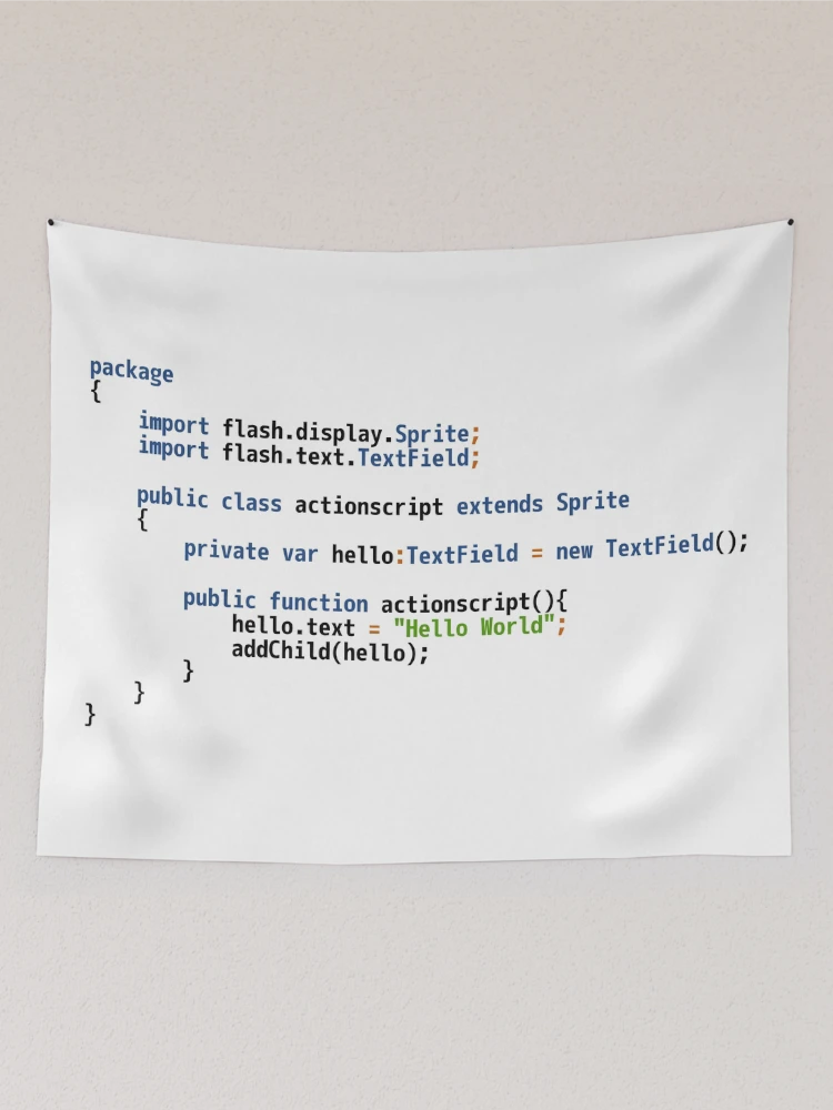 Thumbnail 2 of 3, Tapestry, Hello World ActionScript Code - Light Syntax Scheme Coder Design designed and sold by geeksta.