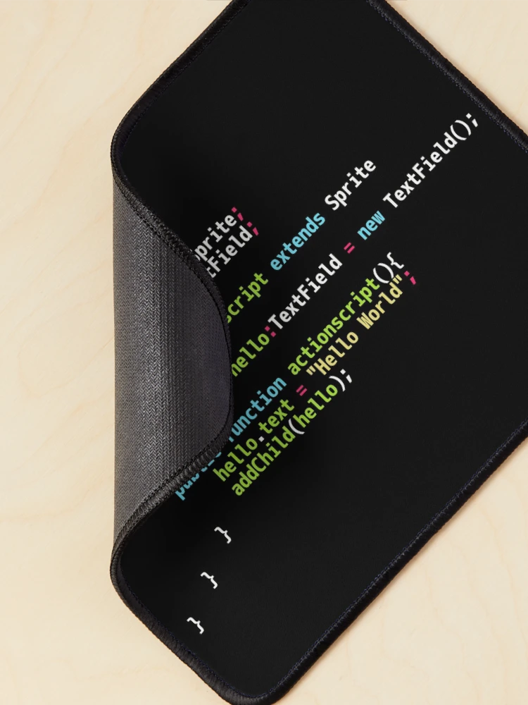 Thumbnail 2 of 5, Mouse Pad, Hello World ActionScript Code - Dark Syntax Scheme Coder Design designed and sold by geeksta.