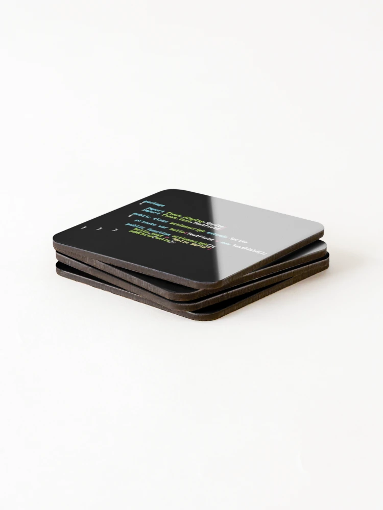 Thumbnail 4 of 5, Coasters (Set of 4), Hello World ActionScript Code - Dark Syntax Scheme Coder Design designed and sold by geeksta.