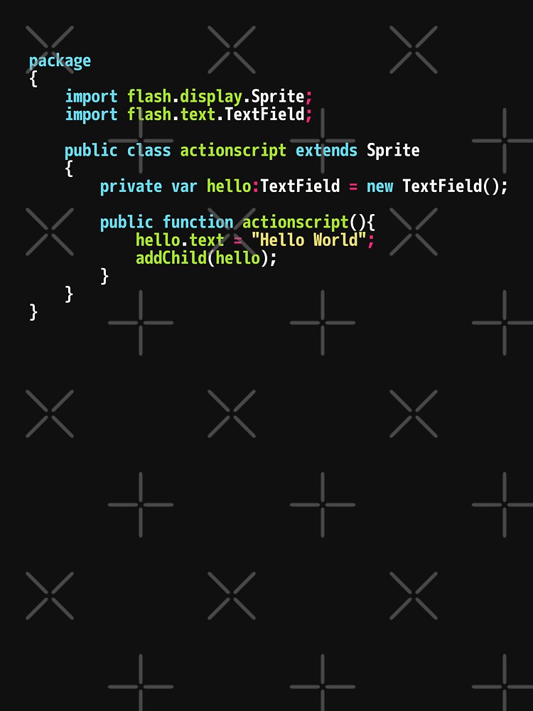 Hello World ActionScript Code - Dark Syntax Scheme Coder Design by geeksta