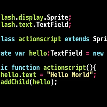 Artwork thumbnail, Hello World ActionScript Code - Dark Syntax Scheme Coder Design by geeksta