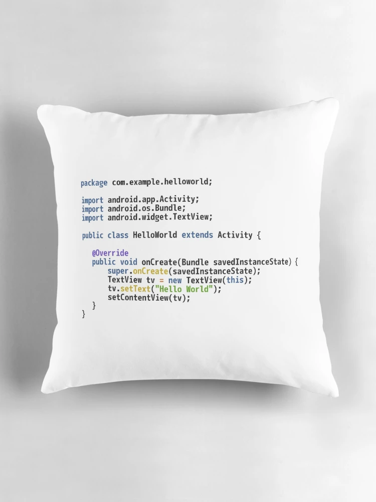 Thumbnail 3 of 4, Pillow, Hello World Android Code - Light Syntax Scheme Coder Design designed and sold by geeksta.