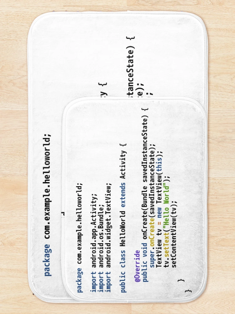 Thumbnail 5 of 6, Bath Mat, Hello World Android Code - Light Syntax Scheme Coder Design designed and sold by geeksta.