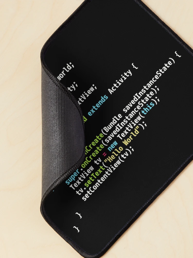 Thumbnail 2 of 5, Mouse Pad, Hello World Android Code - Dark Syntax Scheme Coder Design designed and sold by geeksta.
