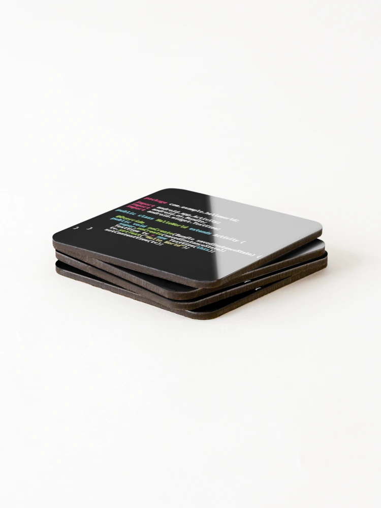 Thumbnail 4 of 5, Coasters (Set of 4), Hello World Android Code - Dark Syntax Scheme Coder Design designed and sold by geeksta.