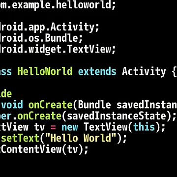 Artwork thumbnail, Hello World Android Code - Dark Syntax Scheme Coder Design by geeksta
