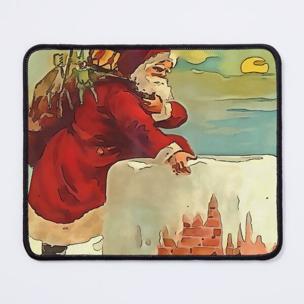 Item preview, Santa Stepping Into A Rooftop Chimney Black Outline Art designed and sold by taiche.