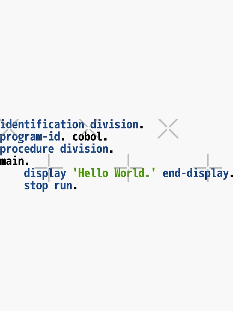 Hello World COBOL Code - Light Syntax Scheme Coder Design by geeksta