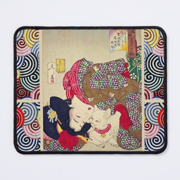 Item preview, LOOKING TIRESOME ,JAPANESE WOMAN WITH WHITE CAT Ukiyoe designed and sold by BulganLumini.