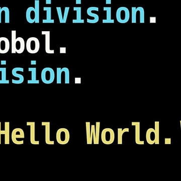 Artwork thumbnail, Hello World COBOL Code - Dark Syntax Scheme Coder Design by geeksta