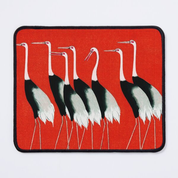 Item preview, BLACK WHITE RED CROWN CRANES FLOCK  Japanese Art designed and sold by BulganLumini.