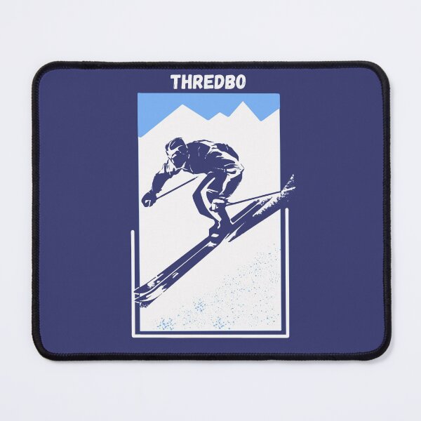 Item preview, Vintage Blue Geometric Ski Poster for Mountain Alpine Skier with the name of the Australian ski resort Thredbo designed and sold by Vintage-TM.
