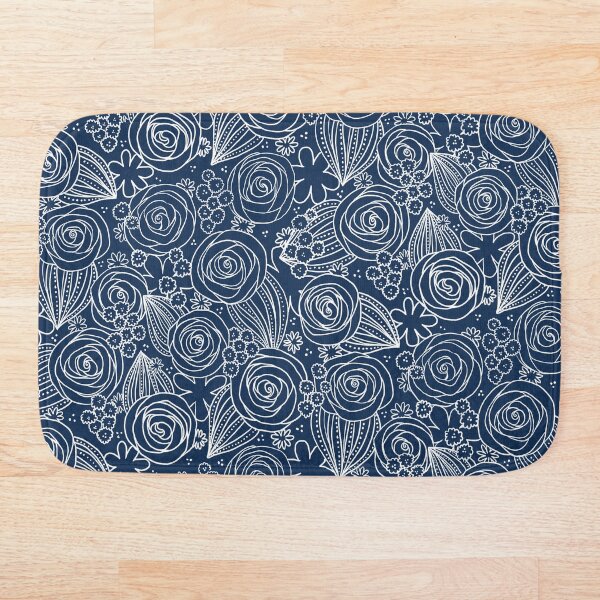Artikelvorschau, Rose Floral Strichzeichnung - Marineblau entworfen und verkauft von Studio-Ithelda.