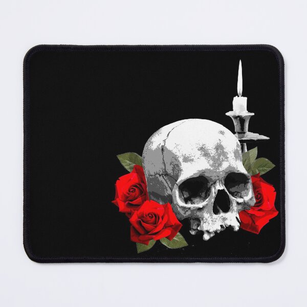 Item preview, Human skull with roses and lit candle designed and sold by SpreadForSatan.