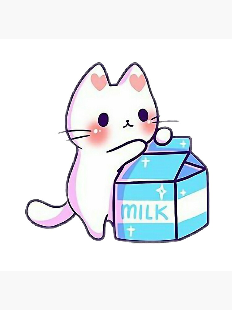 Cute Cat Kawaii With Milk Illustration\