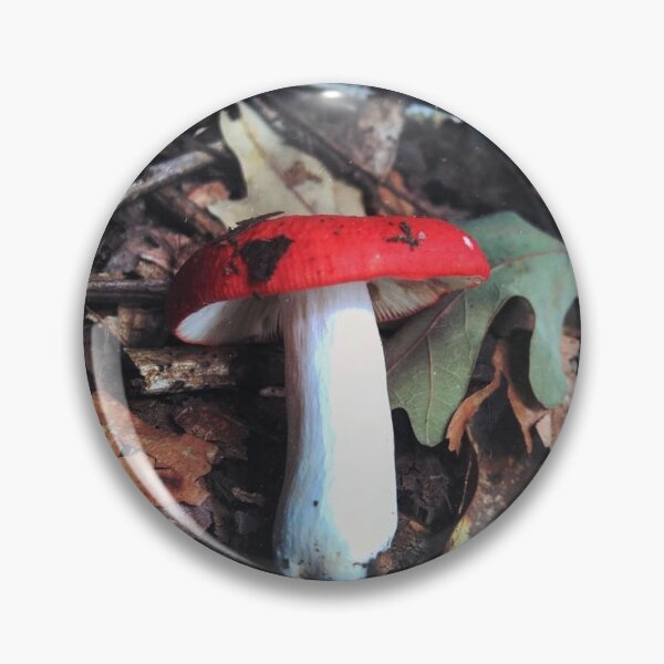 Item preview, Red russula mushroom on forest floor  designed and sold by MoodyMonday.