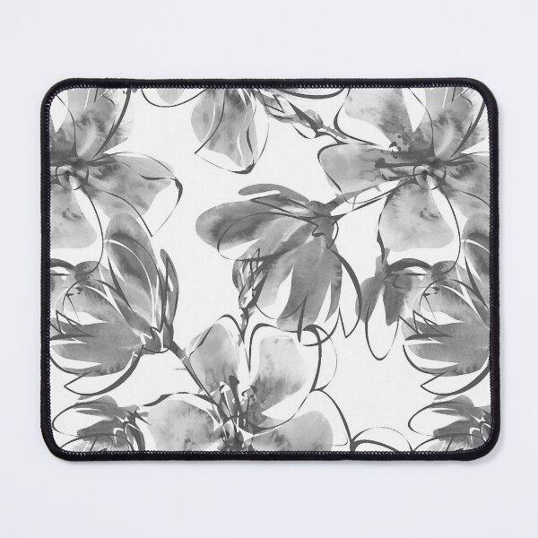 Magnificent Magnolias in Monochromatic Mixed Media Mouse Pad